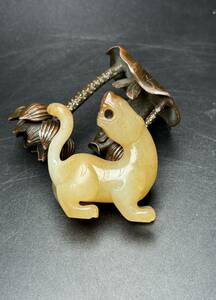 ▽鴻▽ 和田玉製 細密彫 瑞獣 置物 古賞物 中国古玩 中国古美術