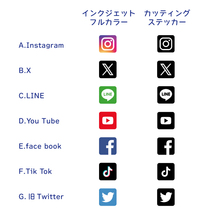 SNSアイコン+アカウント名 ステッカー オリジナル 防水シール カラー19色 Instagram Twitter YouTube_画像2