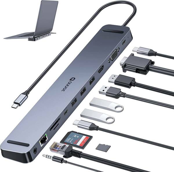 USB C ハブ 11-in-1 USB Type C Dock ドッキングステーション HDMI 1Gbps イーサネット 3.5mm オーディオジャック USB-A 3.0 送料無料