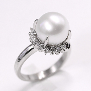 [.]11mm sphere white chou pearl pearl 0.30 carat diamond Pt900 platinum te The Yinling g ring 13 number 11.1g AC469