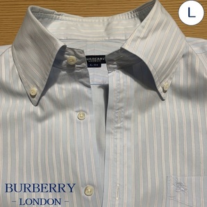 中古 ★BURBERRY LONDON★バーバリーロンドン★ ボタンダウンシャツ ブルー×マルチストライプ BDシャツ Lサイズ（L-84）100105の画像1