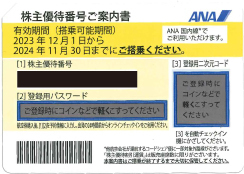 【番号通知】ANA　株主優待券　11月末迄　全日空