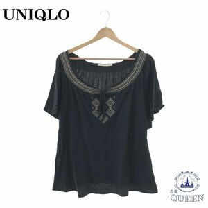 ☆美品☆ UNIQLO ユニクロ トップス カットソー 半袖 カジュアル きれいめ オシャレ レディース ブラック L 901-3249 送料無料