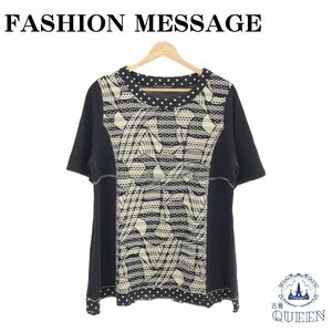 【訳アリ】 FASHION MESSAGE ファッション メッセージ トップス カットソー 半袖 ドット柄 レディース ブラック 901-3607 送料無料 古着