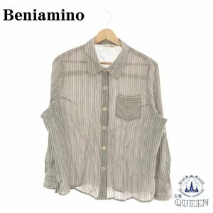 【訳アリ】 Beniamino トップス シャツ 長袖 ストライプ カジュアル レディース グレー 17BR 901-3794 送料無料 古着