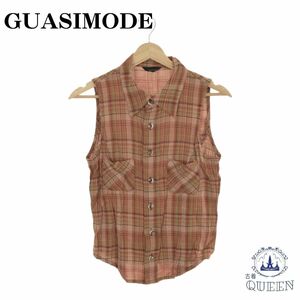 【訳アリ】 GUASIMODE トップス Yシャツ ノースリーブ ボタン ポケット シンプル レディース 総柄 麻 901-3815 送料無料 古着