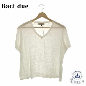 ☆美品☆ Baci due バーチドゥエ トップス Tシャツ 半袖 Vネック シンプル レディース ホワイト M 901-3726 送料無料