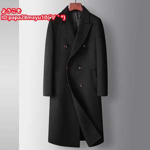 最高級 ウールコート メンズ カシミヤコート チェスターコート ロングコート ダブルボタン ビジネス アウター 色 サイズ選択可 黒 3XL