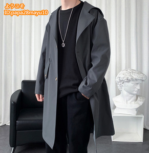  new goods Chesterfield coat men's spring coat long coat with a hood . jacket outer garment outer stylish three color XL~3XL selection /PA053/ gray 