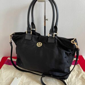 TORY BURCH トリーバーチ　2WAYトートバッグ　黒 ブラック ナイロン×レザー