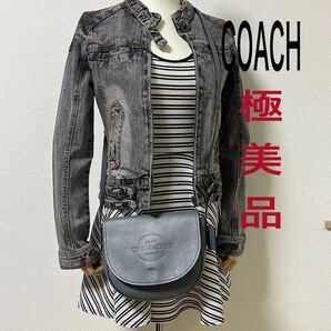 【タイムセール！極美品】COACH コーチ ショルダーバッグ 斜め掛け レザー 本革 グレー系 チャーム付き