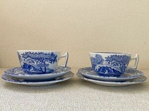 Spode Spode blue Italian Trio 2 customer set / Britain made / England / cup & saucer / plate / Western-style tableware / tableware / antique / interior 