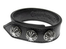 クロムハーツ CHROME HEARTS ■ 【 3BTN 2SNP 】 3ボタン 2スナップ クロス レザー ブレスレット　s2690_画像1