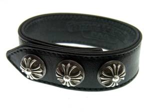 クロムハーツ CHROME HEARTS ■ 【 3BTN 2SNP 】 3ボタン 2スナップ クロス レザー ブレスレット 32376