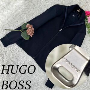 HUGOBOSS ヒューゴボス メンズ Mサイズ ブルゾン 長袖 ニット ジップアップ ストライプ ロゴ金黒 ブラック フルジップ 送料無料 