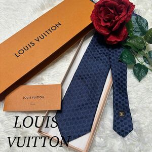 LOUIS VUITTON ルイヴィトン ネイビー ネクタイ 美品 柄 メンズ 人気モデル 送料無料 カッコいい 総柄 人気デザイン 通勤 ビジネス 高級