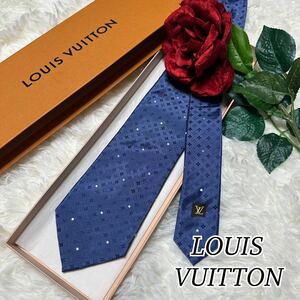 LOUIS VUITTON モノグラム ルイヴィトン ネイビー ネクタイ 美品 柄 メンズ 人気モデル 送料無料 カッコいい 総柄 通勤 ビジネス 高級