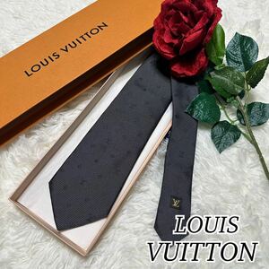 LOUIS VUITTON モノグラム ダークグレー ルイヴィトン ネクタイ 美品 柄 メンズ 人気モデル 送料無料 カッコいい 総柄 ビジネス 高級