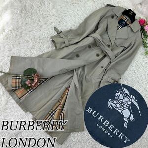 BURBERRY LONDON バーバリーロンドン レディース Mサイズ カーキ グレー トレンチコート ロング丈 ノバチェック ベルト付き 送料無料 人気