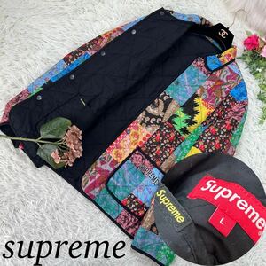 supreme シュプリーム メンズ Lサイズ ブルゾン ボタン 花柄 リバーシブル キルティング ジャケットPatchwork Quilted Jaket パッチワーク