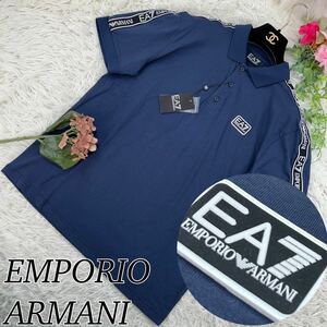 EMPORIOARMANI 新品未使用 タグ付き エンポリオアルマーニ メンズ Mサイズ ポロシャツ 半袖 ネイビー ロゴワッペン EA7 送料無料 人気