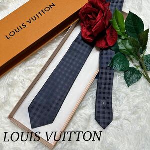 LOUIS VUITTON ダミエ柄 ダークグレー ネイビー ルイヴィトン ネクタイ 柄 メンズ 人気モデル 送料無料 カッコいい 総柄 人気デザイン 高級