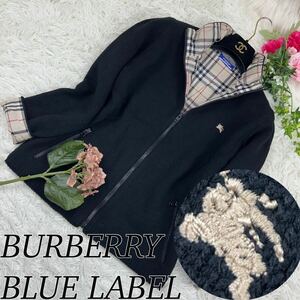 BURBERRY BLUELABEL バーバリー ブルーレーベル レディース Mサイズ ブラック 黒 ブルゾン ジップアップ ホースロゴ ニット ノバチェック 