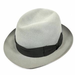 【ボルサリーノ】本物 Borsalino ハット 兎の毛 サイズ約60 グレー色系 中折れハット ラビットファー 帽子 男性用 メンズ イタリア製