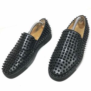 【ルブタン】本物 Louboutin 靴 26cm 黒 ローラーボート スタッズ スリッポン スニーカー カジュアルシューズ 本革 レザー 紳士 メンズ 41