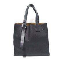 定価27万 良品 LOEWE ロエベ バックル トート メンズ アナグラムロゴ トートバッグ 大容量 カーフ グレインレザー ブラック_画像1