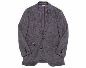 極美品 Ermenegildo Zegna ゼニア ラムレザーディテール ウール フランネル テーラードジャケット 羊革 メンズ 46 ブレザー