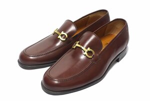 定価10万 極美品 Salvatore Ferragamo フェラガモ ガンチー二 ビット ローファー シューズ カーフ レザー ブラウン メンズ 8 1/2 EE