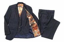 13AW 定価13万 美品 Paul Smith LONDON ユニオンジャック柄裏地 Loro Piana スリーピース スーツ セットアップ ウール シルク メンズ S M_画像1