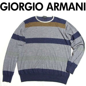 20SS GIORGIO ARMANIjoru geo Armani silk cashmere linen border knitted sweater 56 big size large size 3HSM34 SM20Z