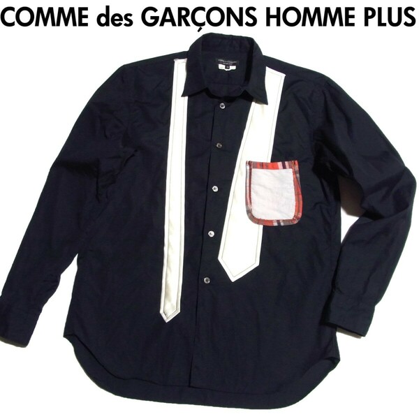 COMME des GARCONS HOMME PLUS コムデギャルソンオムプリュス ネクタイ ドッキング シャツ XS 黒 ブラック