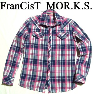 ミスチル 桜井着 FranCisT_MOR.K.S. フランシストモークス チェック ウエスタン シャツ ワイヤー カットオフ ピンク x ネイビー x ホワイト