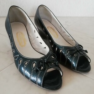 176/ Ginza yo shino ya original leather open tu pumps 23cm