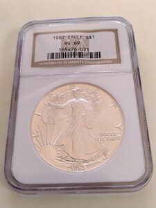 アメリカ 1987 純銀1オンス1ドル銀貨 Walking Liberty-NGC MS69