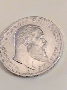 ドイツ ビュルテンベルグ 1910F 3マルク銀貨 WILHELM Ⅱ