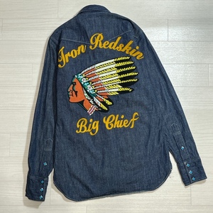 Indian Motorcycle/インディアン モーターサイクル/Iron Redskin Big Chief/サガラ刺繍×ビーズデザイン/デニムウエスタンシャツ/マチ付き