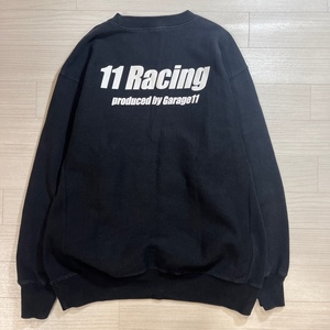 Garage 11/ガレージ11/11 Racing/両面プリント/Crewneck Sweatshirt/クルーネックスウェット/厚手生地/サイドリブ/XXLサイズ/ブラック