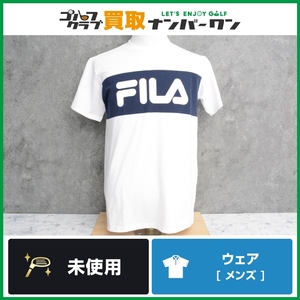 ★売切り★【人気ブランド】フィラ FILA メンズ 半袖シャツ ホワイト/ネイビー センターロゴ サイズＬ ゴルフウェア Tシャツ 紫外線防止