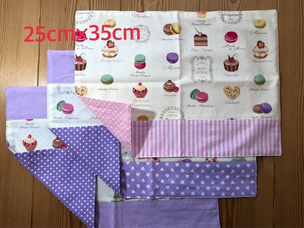 yuwaマカロン柄(大柄)裏地付ランチョンマット 3枚 ハンドメイド