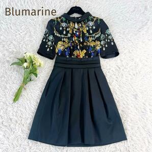 新品タグ付☆Blumarine☆ブルマリン シルク 宝石柄 切り替えワンピース ネイビー サイズS～M相当の画像1