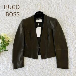 新品タグ付☆HUGO BOSS☆ヒューゴボス　ラムレザージャケット ノーカラー ブラック黒 サイズ34