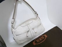 1円 TOD'S トッズ ハンドバッグ ショルダーバッグ 白 レザー 2WAY_画像3