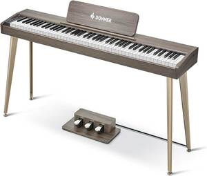Donner 電子ピアノ 88鍵盤 木製 DDP-60 グレー タッチ MIDI対応 3本ペダル スタンド アダプター付 コンパクト 日本語取扱説明書 新品未使用