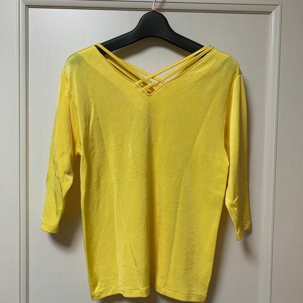 黄色い 光沢生地 7分袖 カットソー Tシャツ 日本製 ダンス