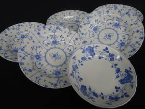 cc243● Takato BLUE COPEN プレート5客 ROYAL MEISSEN 1客 スープ皿/カレー皿/洋食器/花柄/100