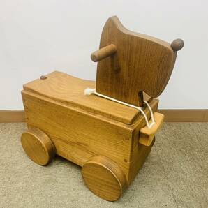 1円スタート 【現状品】Oak Village オークヴィレッジ 木製 犬型車輪付整理箱 積み木付き 玩具 おもちゃの画像1